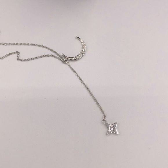 Lili Claspe Silver Tone Rope the Moon Star Lariat Necklace Box of Style - Picture 5 of 7